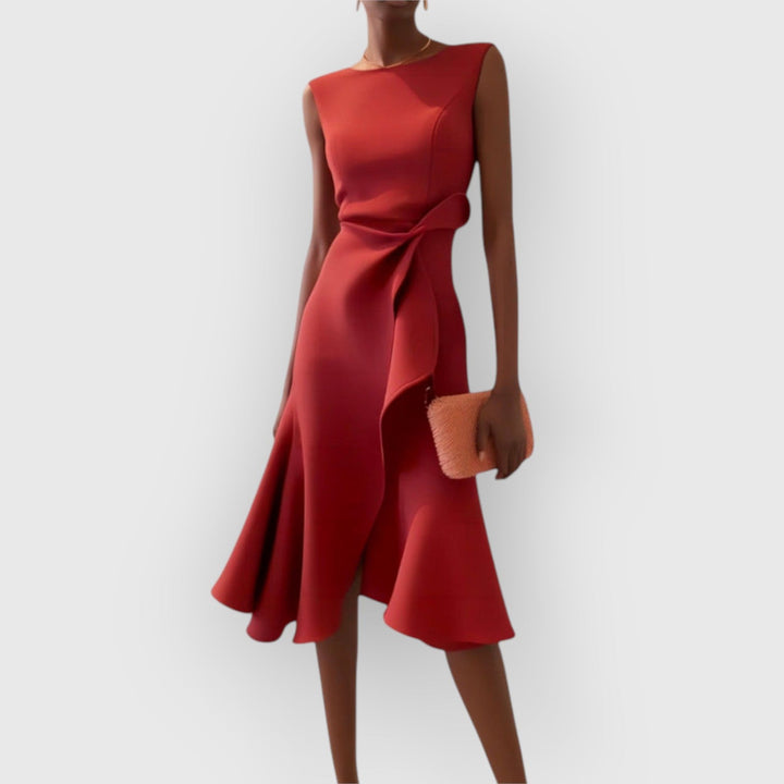Evanya™ | Drapiert Asymmetrisch Midi-Jurk