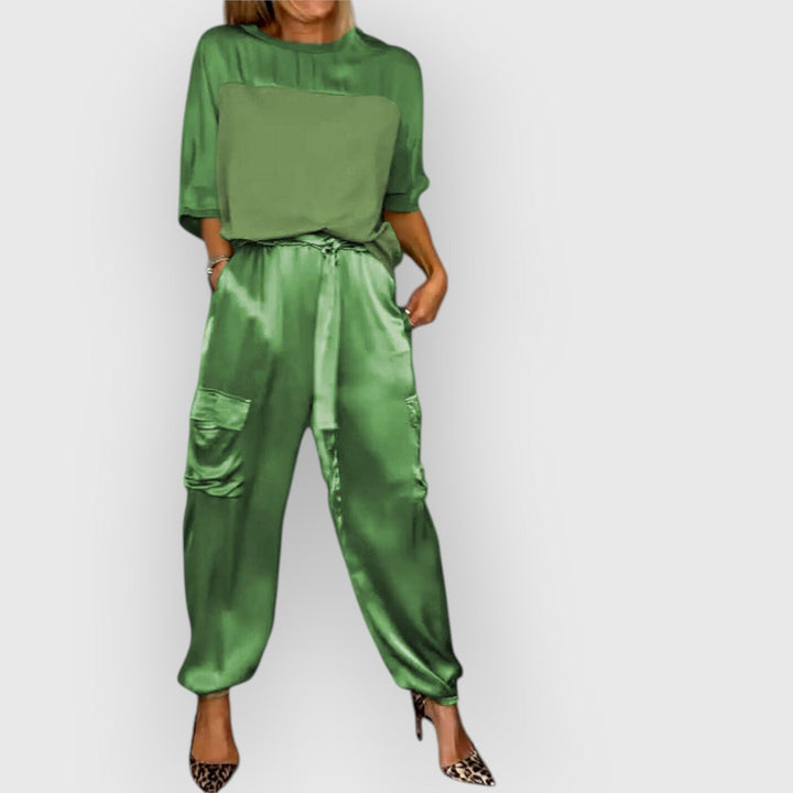 Evanya™ | Gladde Satijnen Top En Broek Kostuum