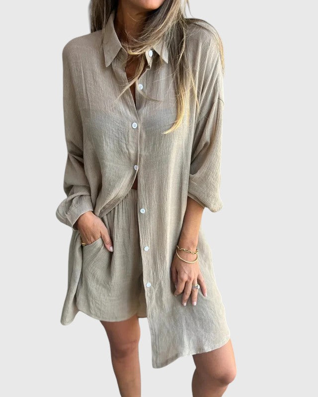 Evanya™ | Casual Shirt & Shorts Set