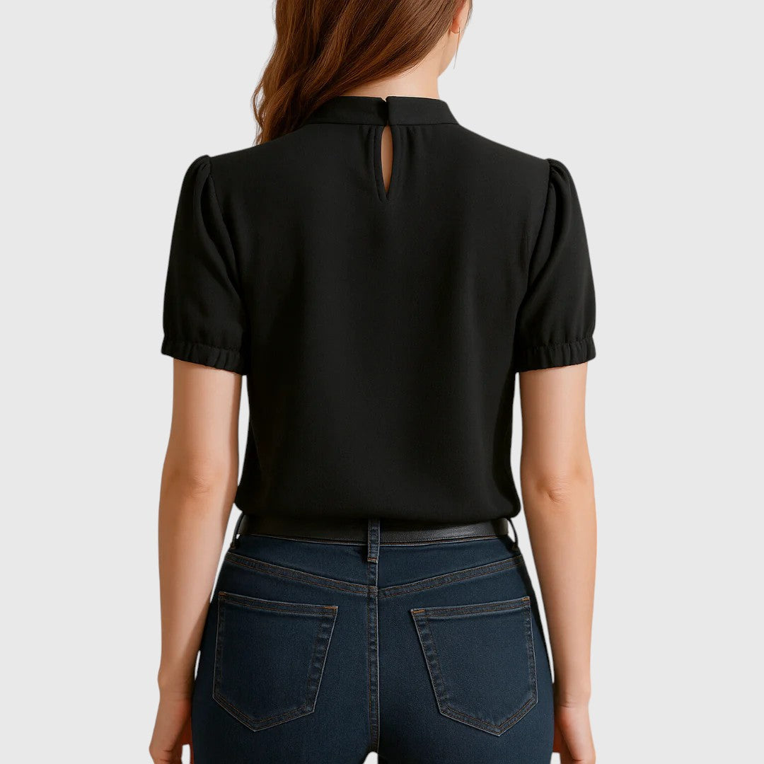 Evanya™ | Zwarte Geplooide Blouse