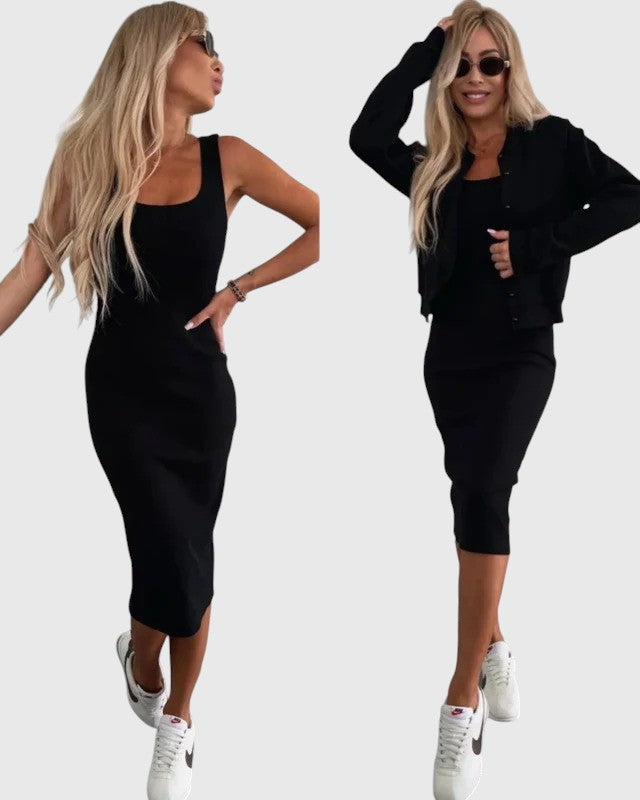 Evanya™ | Midi Jurk en Bomberjack Set