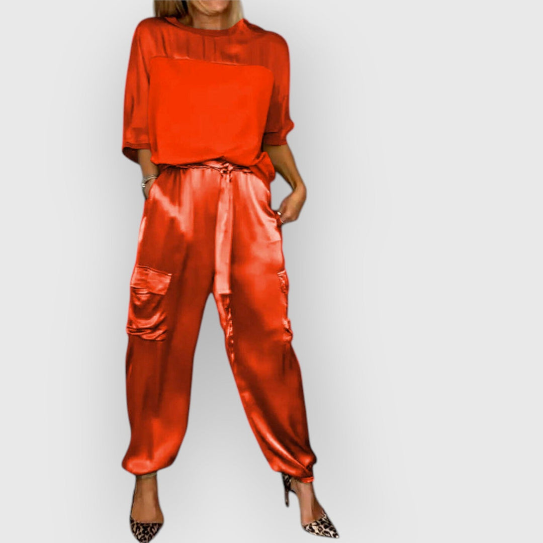 Evanya™ | Gladde Satijnen Top En Broek Kostuum