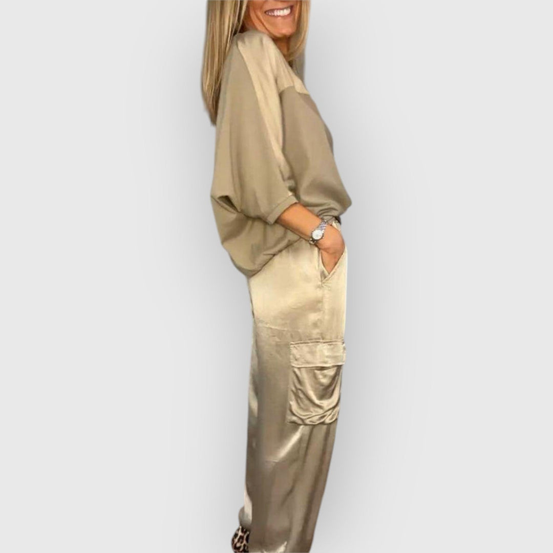 Evanya™ | Gladde Satijnen Top En Broek Kostuum