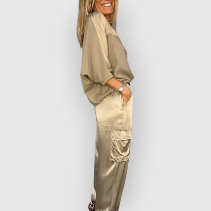 Evanya™ | Gladde Satijnen Top En Broek Kostuum