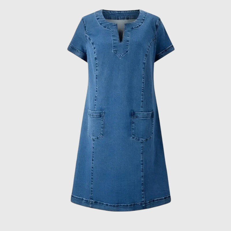 Evanya™ | Denim Jurk met Voorzakken