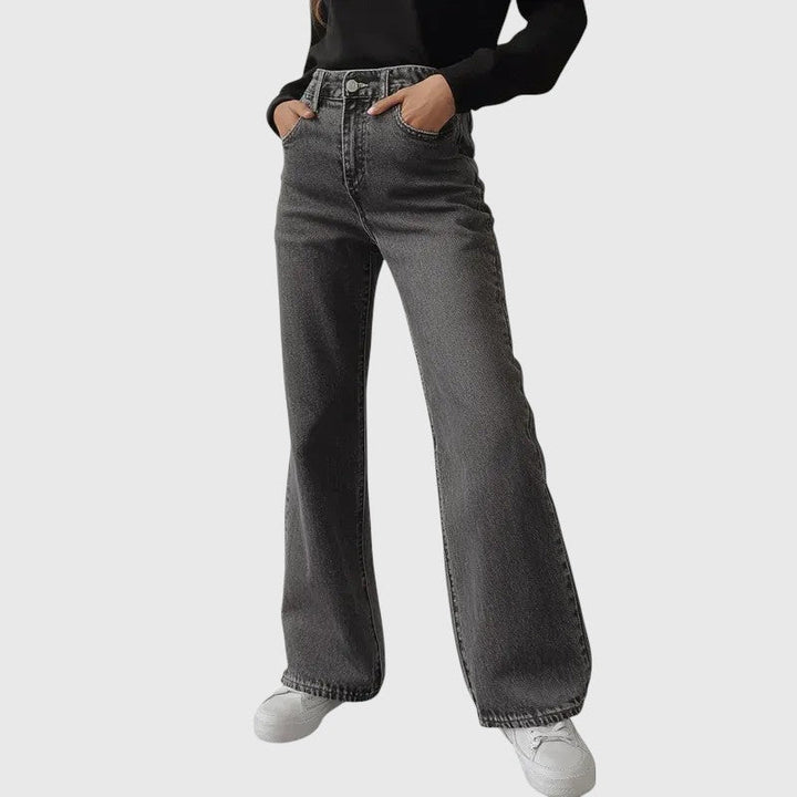 Evanya™ | Grijze Spijkerbroek Wijde Pijpen