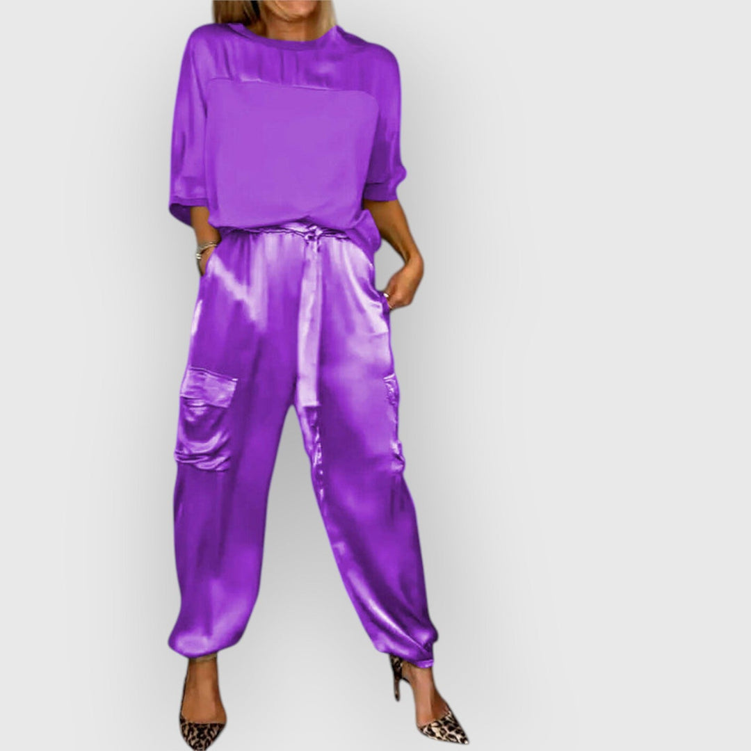 Evanya™ | Gladde Satijnen Top En Broek Kostuum